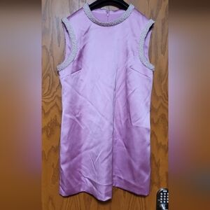 NWT Self-Portrait Pink Pearl Trim Satin Mini Dress Size 12